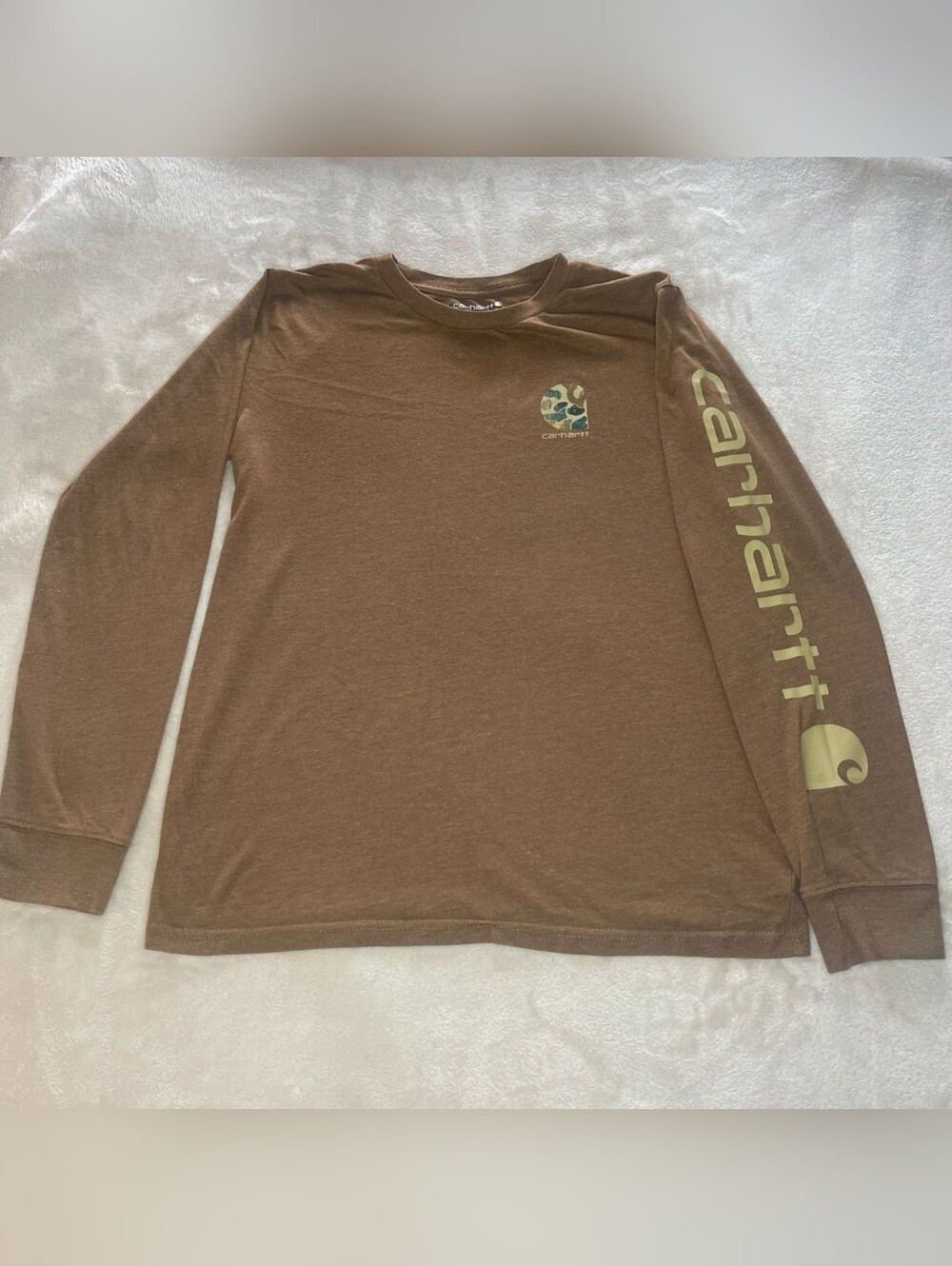 Carhartt Heathered Brown Long Sleeve Logo Tee with Accent